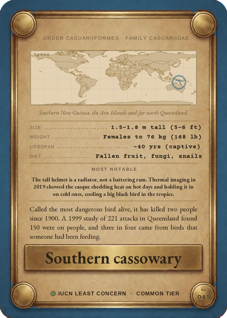Southern cassowary card, back